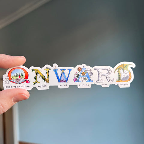 Onward Sticker with Illustrated Letters