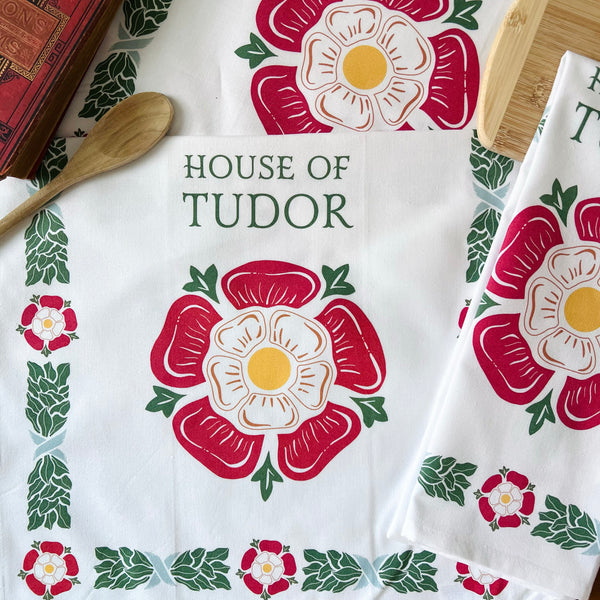 House of Tudor - Tudor Rose Deluxe Cotton Kitchen Tea Towel with Loop