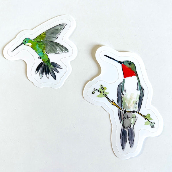 Hummingbirds Watercolor Illustration Vinyl Stickers