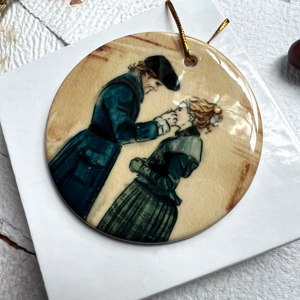 Brianna and Jamie Fraser Outlander Round Ceramic Christmas Ornament