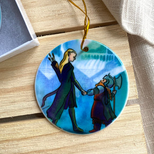 Legolas and Gimli Lord of the Rings Round Ceramic Christmas Ornament