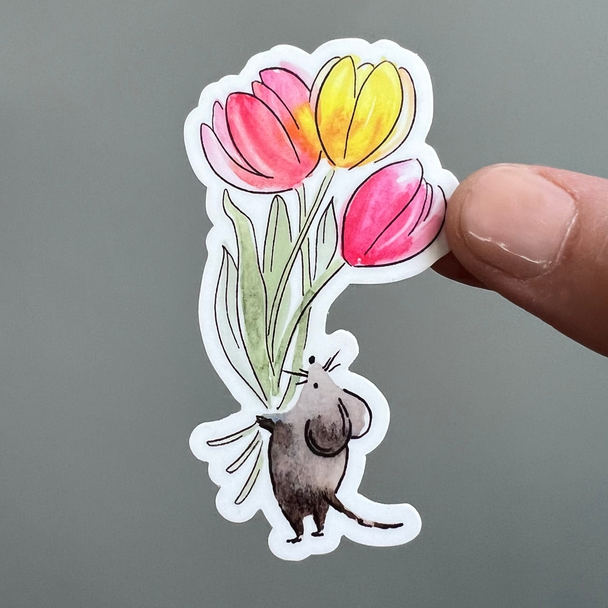 Mouse with Tulips Sticker