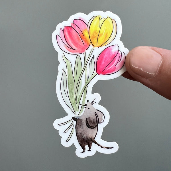 Mouse with Tulips Sticker