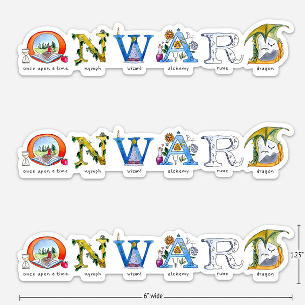 Onward Sticker with Illustrated Letters